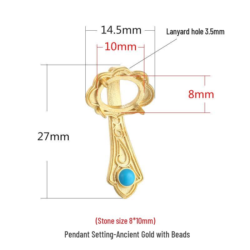 

925 Sterling Silver Ancient Gold DIY Amber Stone Pendant with Retro Court Style Design 925 Silver