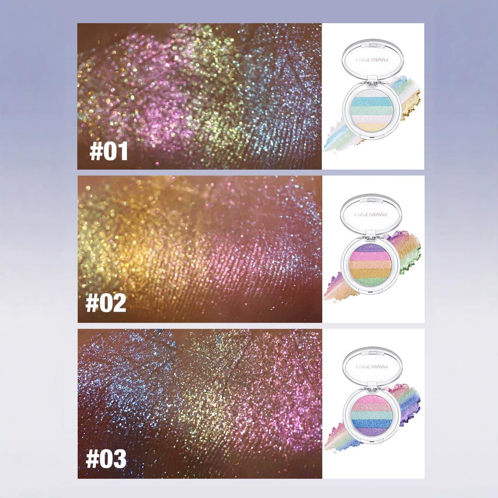 3pcs Gradient Highlighter Palette Set, Chameleon Shimmer Eyeshadow & Face Glow Powder, Iridescent Holographic Makeup Highlight for Cheeks and Eyes