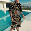Men's New Animal Printed Breathable Round Neck T-shirt Shorts Set Outdoor Casual Two-piece Set