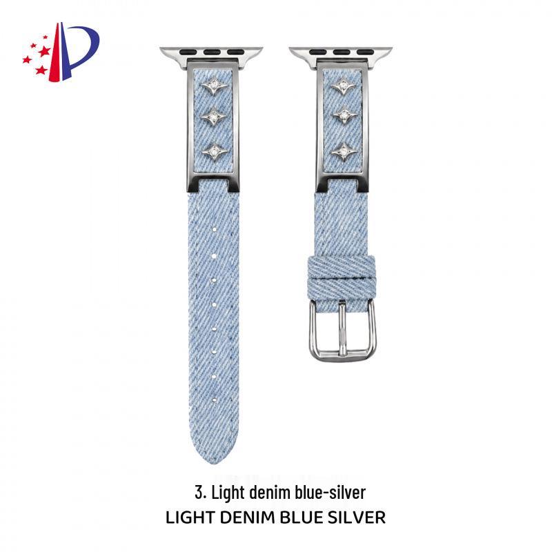 Starry Denim Leather Strap for Apple Watch 11, iWatch 109876E, Huawei GT6, and Xiaomi 9 Pro.
