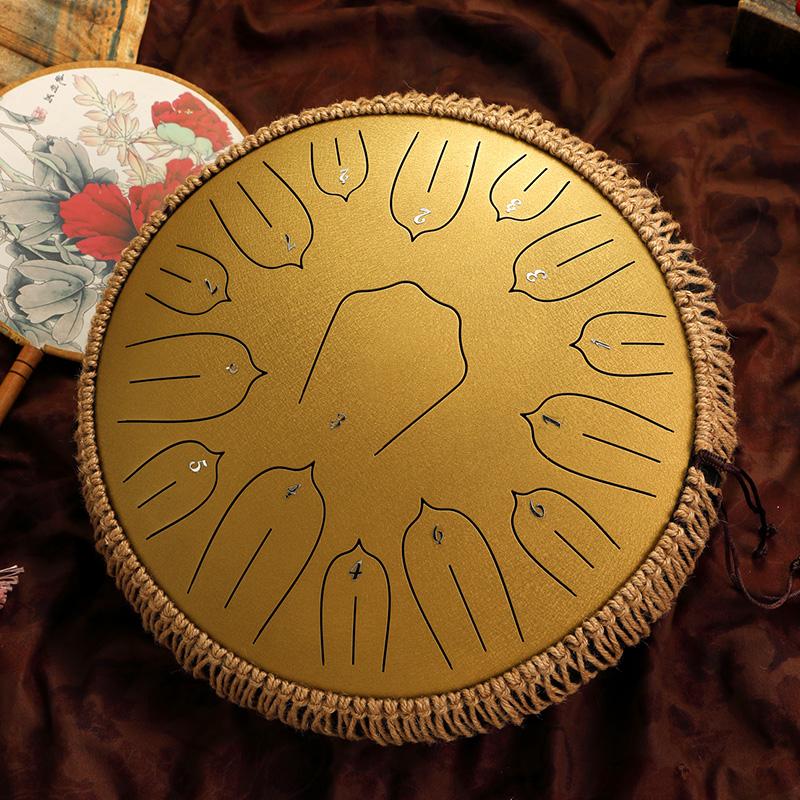 Hluru Glucophone 13 Inch 15 Notes Steel Tongue Drum Key D Ethereal Drum Yoga Meditation Musical Instrument