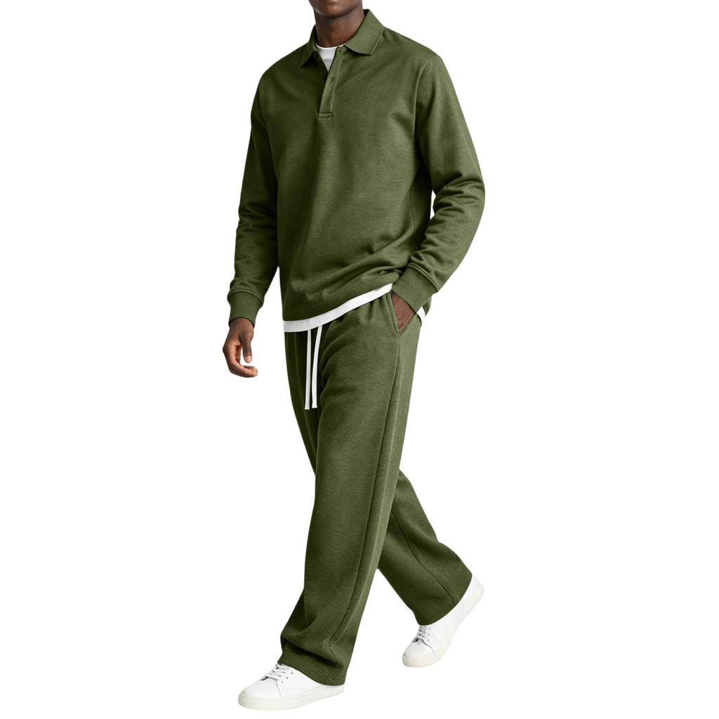 Men's 2 Piece Casual Set Long Sleeve Top and Drawstring Elastic Waist Cargo Pants for Outdoor Sports