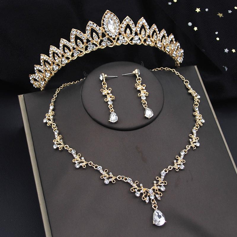 Kvalitní sady korunek pro nevěstu pro ženy diadémy náhrdelník náušnice sada svatebních šatů soupravy svatebních kostýmů příslušenství