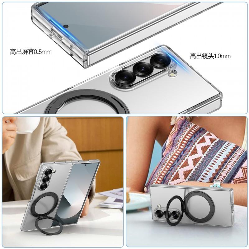 Custodia Magnetica per Telefono con Cavalletto Rotante a 360° Ricarica Wireless Galaxy Z Fold8 Fold7 Fold6 Cover Trasparente in PC