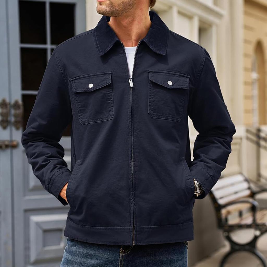 Men'S Zipper Jacket, Casual Retro Long Sleeved Cardigan Jacket