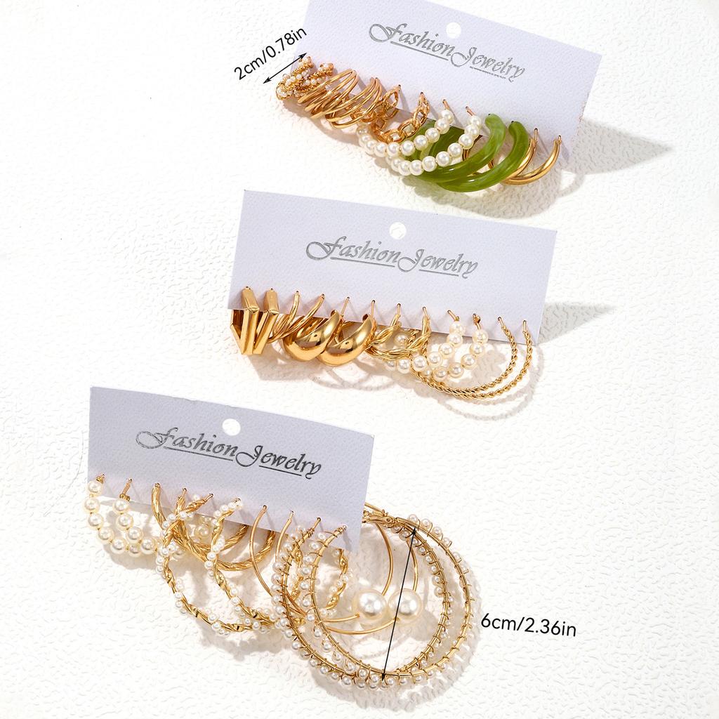 Elegant Imitation Zircon Big Hoop Earrings Fashion Geometric Thick Block Earring Set Women's Vintage Summer Party Zircon