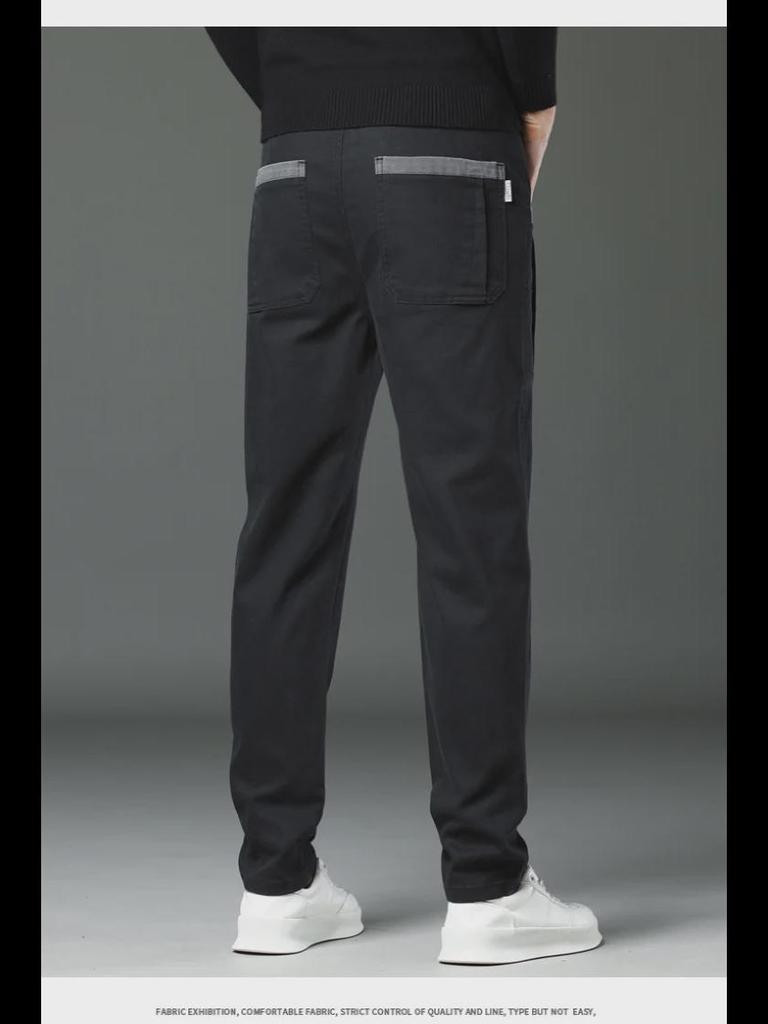 Qiuchao Men's Four-Way Stretch Casual Pants - Comfortable, Breathable, Anti-Wrinkle, and Straight Fit with Four Pockets.