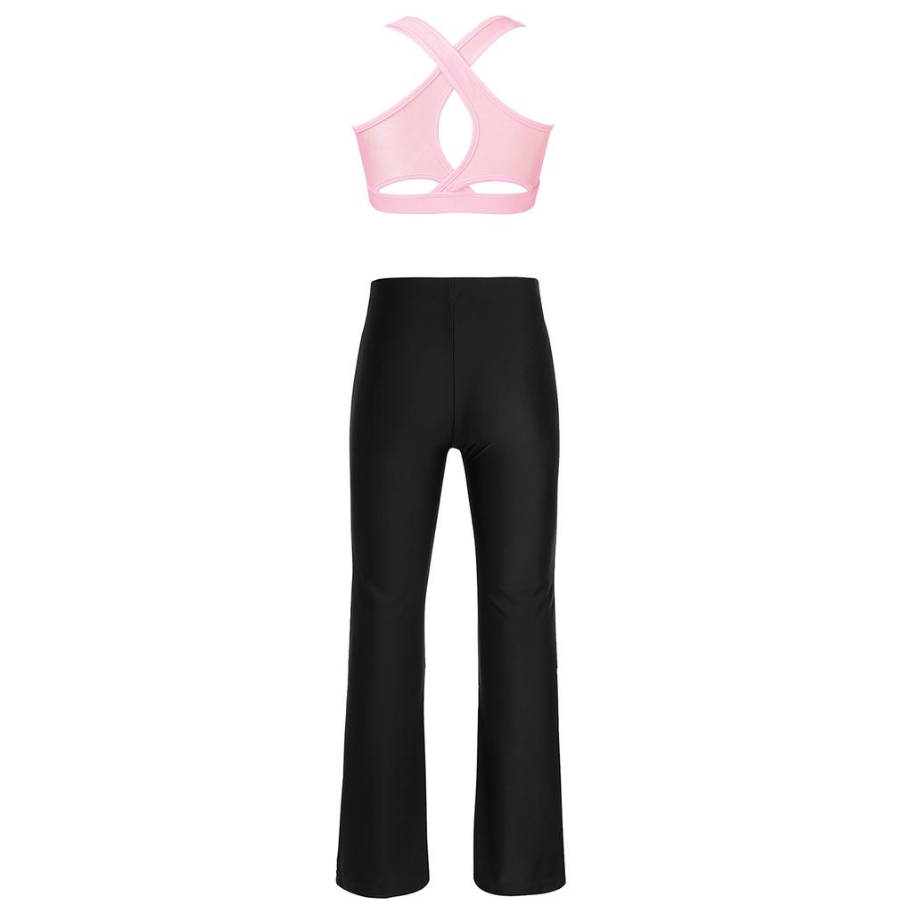 Copii Fete Fără mâneci Gâtul U Bretele de umăr Crop în spate Crop Top cu pantaloni pentru sporturi de sport