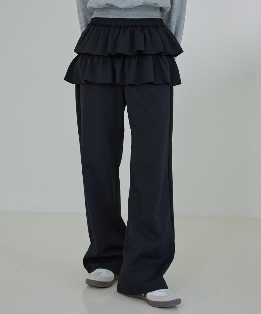 AWESOME STUDIO Frill Tiered Skirt Embellished Sweatpants Black