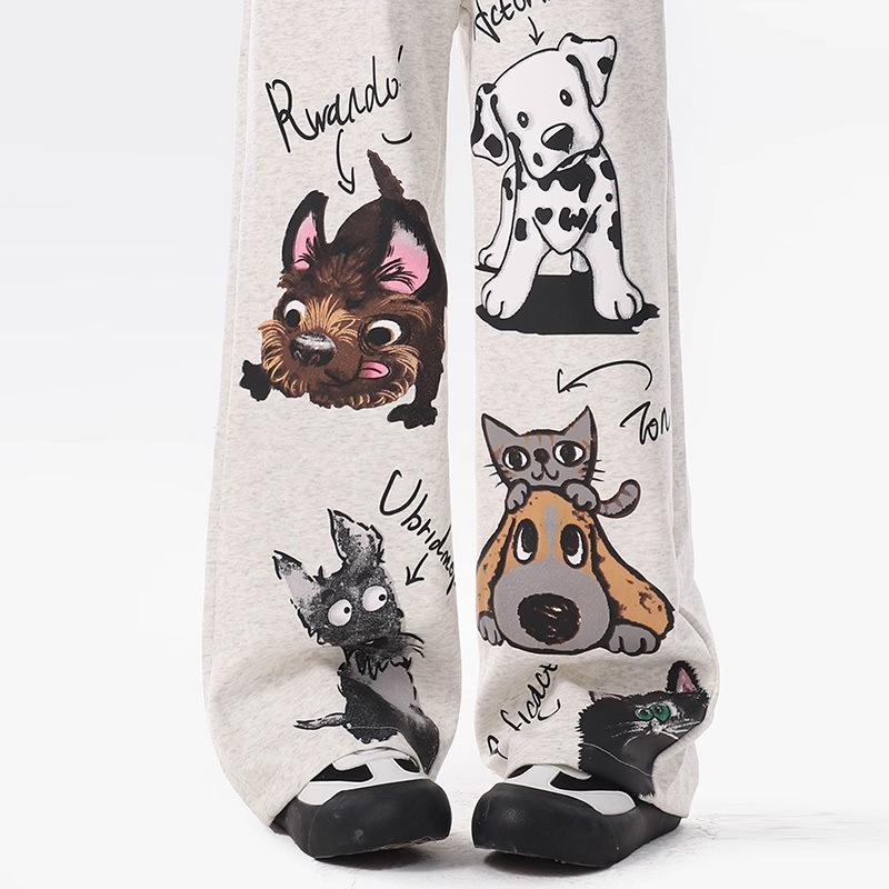 Casual Chic Design Pattern Baggy Straight Pants Women High Waist Lace Up Pantalones Korean Fashion Spring Fall Loose Spodnie