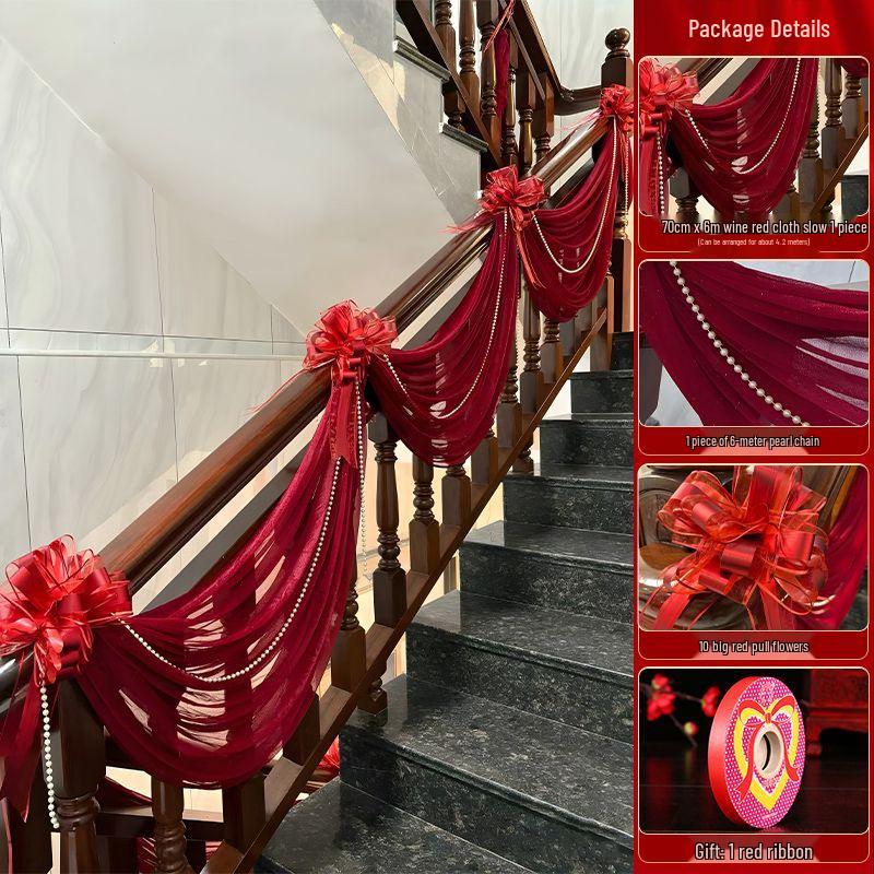 Chinese Wedding Double Happiness Stair Decor Set - Stickers, Flowers, Banners, Lanterns