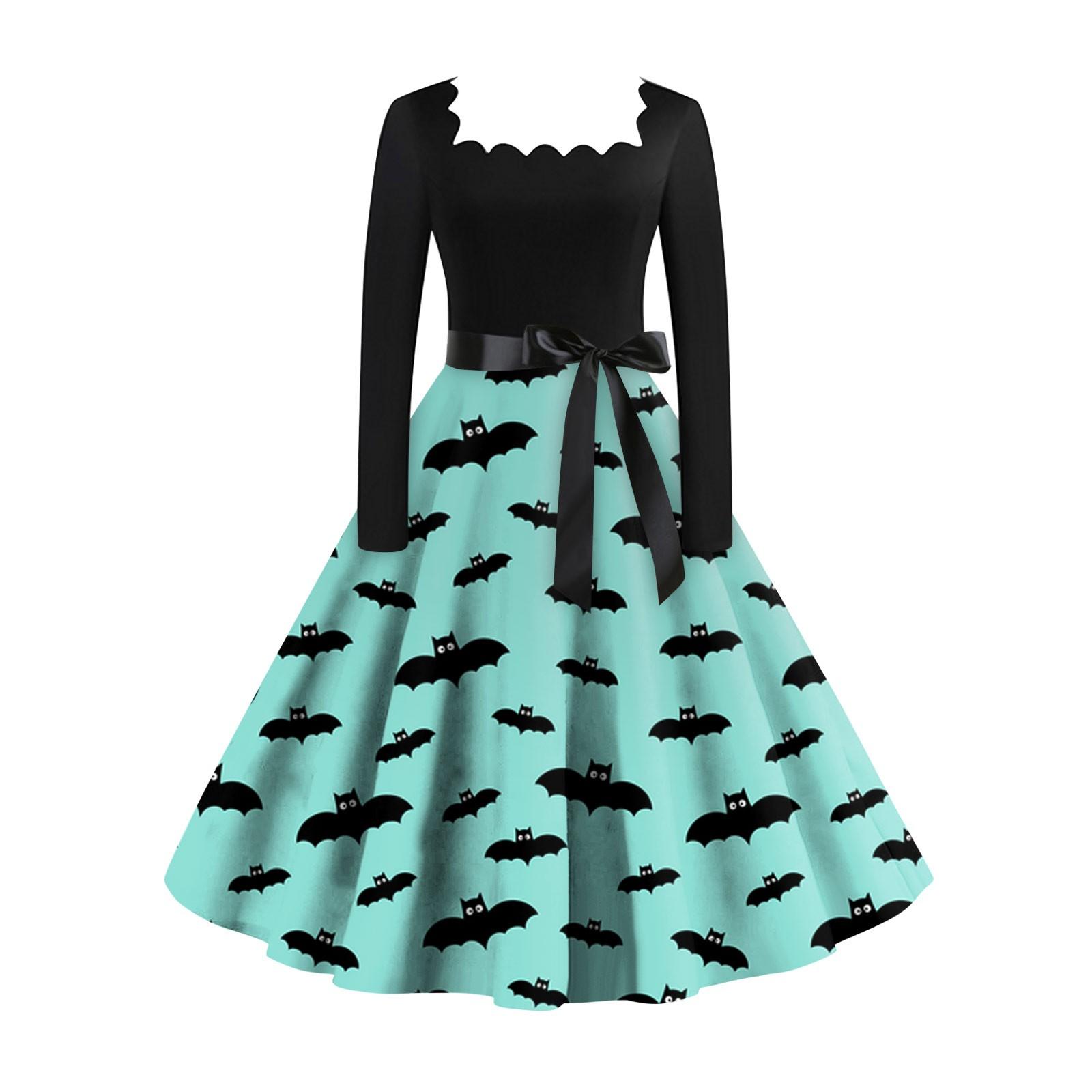 Женское повседневное модное винтажное платье с длинным рукавом и принтом на Хэллоуин — фото 6