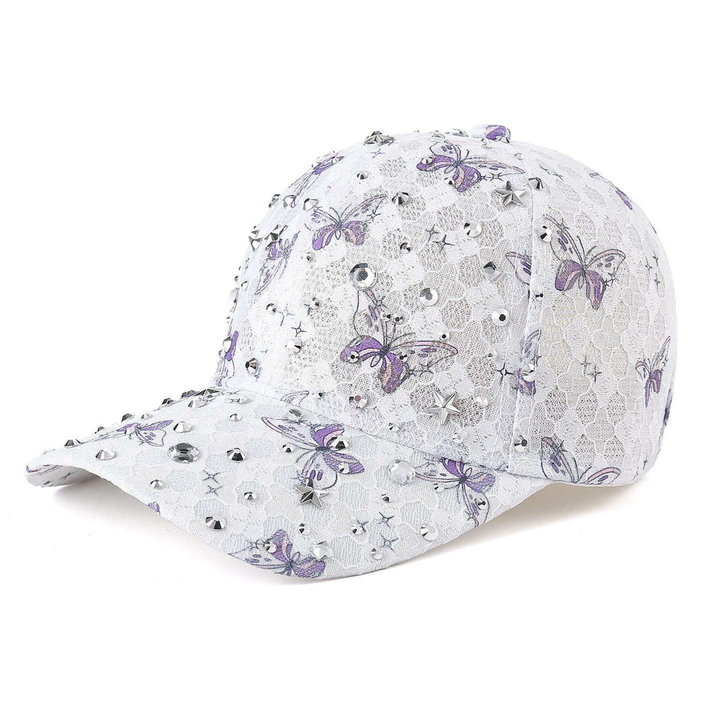 Women S Adjustable Lace Butterfly Rhinestone Baseball Cap Breathable Sun Hat For Outdoor Travel Daily Wear Adjustable