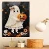 Frameless Pearl Bead Painting Kit Cute Ghost with Pumpkin Design DIY Handmade Craft Canvas for Home Wall Decor Autumn Festival Art