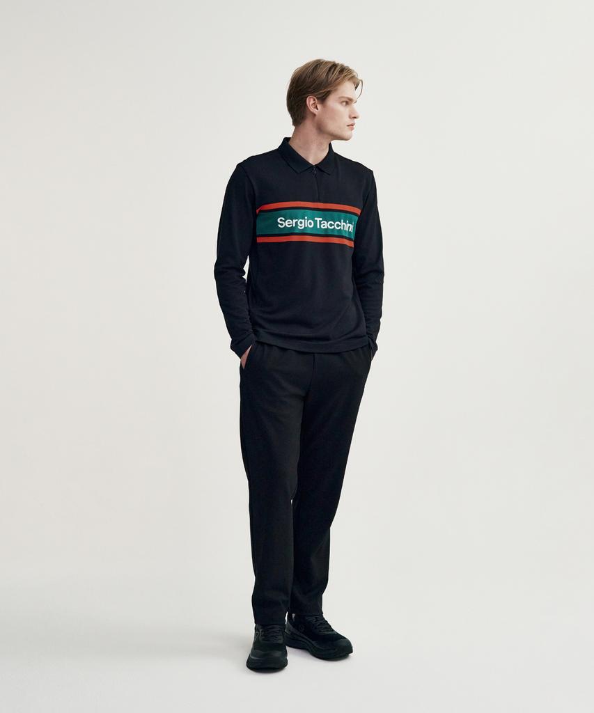 SERGIO TACCHINI M Flag Pique Zippered Long Sleeve Polo