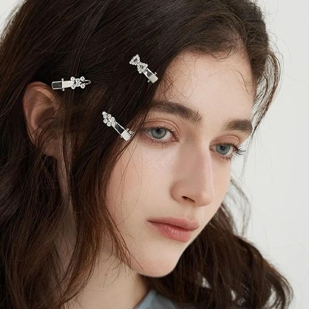 Cubic Metal Mini Hair Clip Set (3PCS) JP-25-044CC Silver