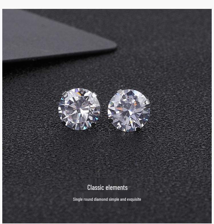 Sun-Inspired Zircon Cartilage Stud Earrings - Stainless Steel Four-Prong Set with Disc Design
