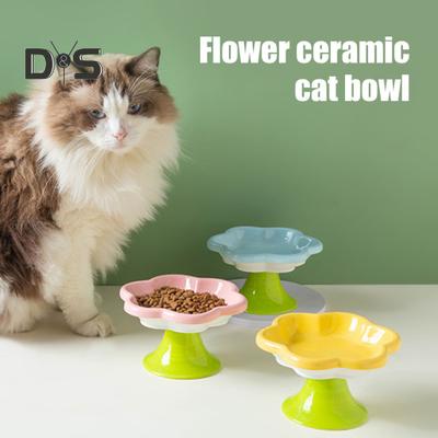 Keramiska Upphöjda Kattskålar Blomdesign Upphöjd Kattmatskål Vattenskål Liten Kattskål för Katter Små Hundar