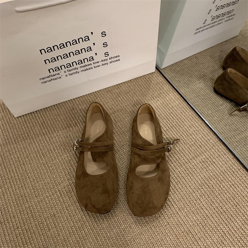Vintage Matte Piboken Shoes Women's Thick-soled Round-head Mary Jane Shoes Ballet Single Shoes Shallow-mouth Low-top Flat-soled Grandma Shoes
