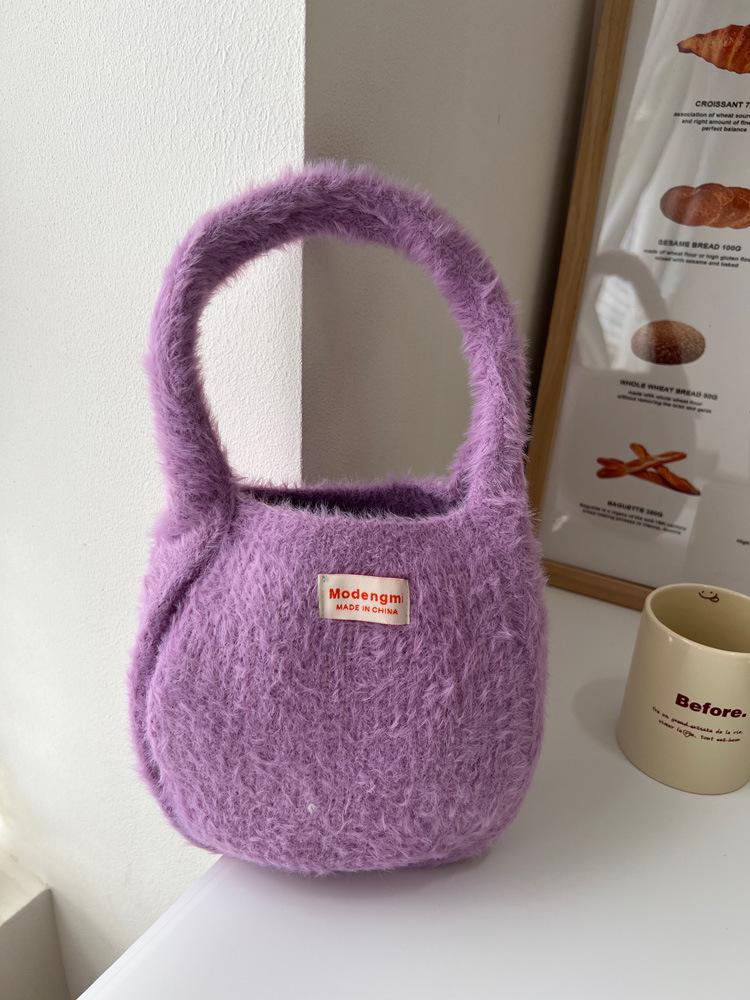 

Women s Versatile Knit Crossbody Tote - Fuzzy Autumn/Winter Solid Color Small Bucket Bag One Size