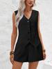 Elegant Women's V-neck Button Decor Vest & Shorts Two-Piece Set - 2025