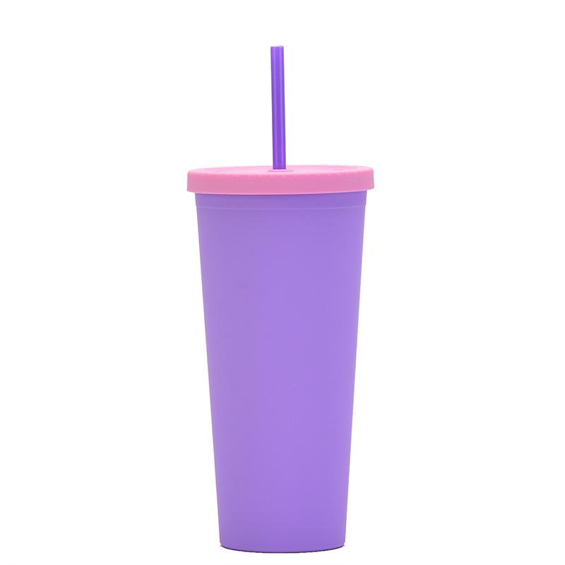

Double-Layer Plastic Straw Cup 24Oz Creative Mix And Match Matte Water Cup Large-Capacity Plastic Cup 700ml