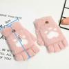 Fingerless Cat Paw Gloves Warm Fleece Touch Screen Gloves New Flip Knit Mittens  Women Girls