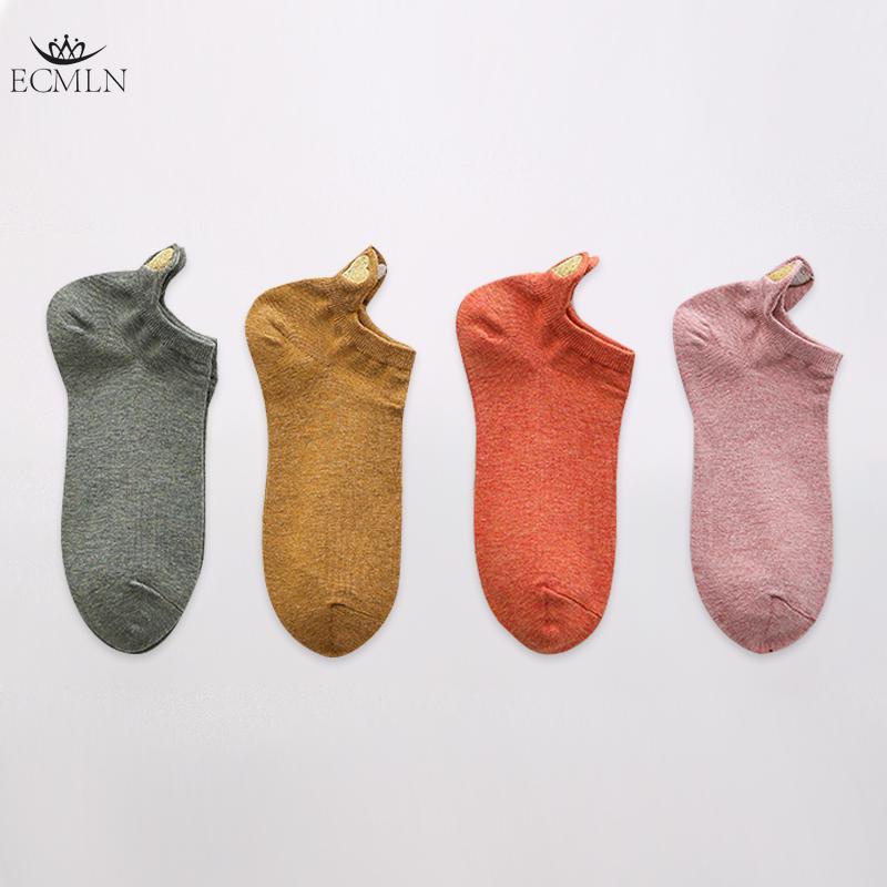 

4 пары женских хлопковых носков, цветные, новинка, для девочек, милые, с вышивкой в виде сердца, повседневные, забавные, до щиколотки, упаковка One Size