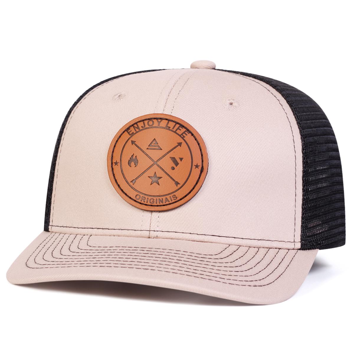 1 Stück Unisex Genießen Sie das Leben Runde Lederetikett Baseball Netzmütze Frühling Herbst Outdoor Verstellbar Sonnenschutz Freizeit Hut Reisen brown