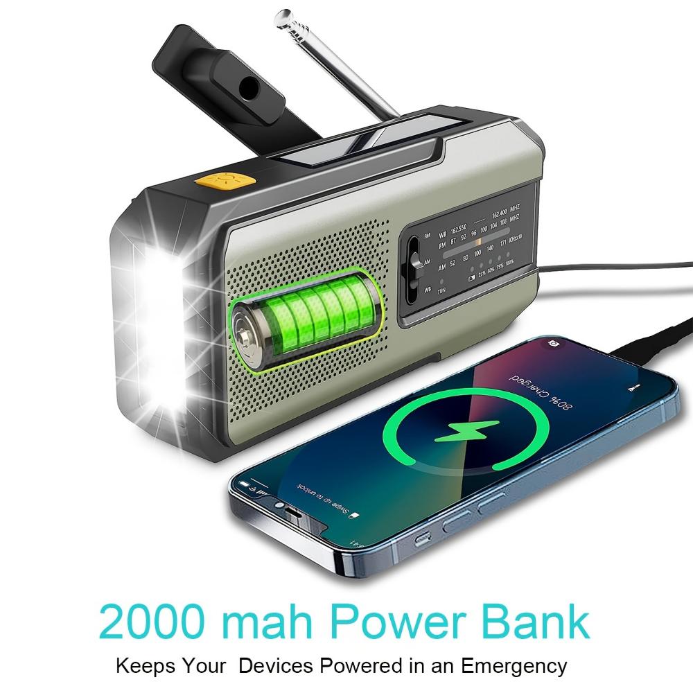 Hand Radio Portable AM/FM Radio, Weather Broadcast Emergency Hand Light Strip, Type-C Mobile Phone Charger and SOS Alarm Function