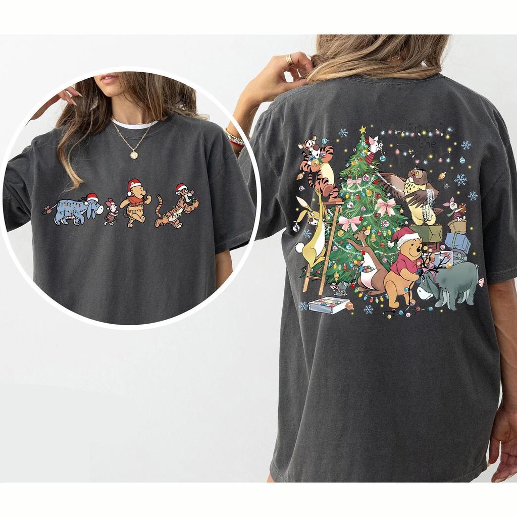Retro Disney Pooh and Friends Christmas Tree Shirt Christmas Family Matching Tee Pooh Piglet Tigger Eeyore Christmas Shirt