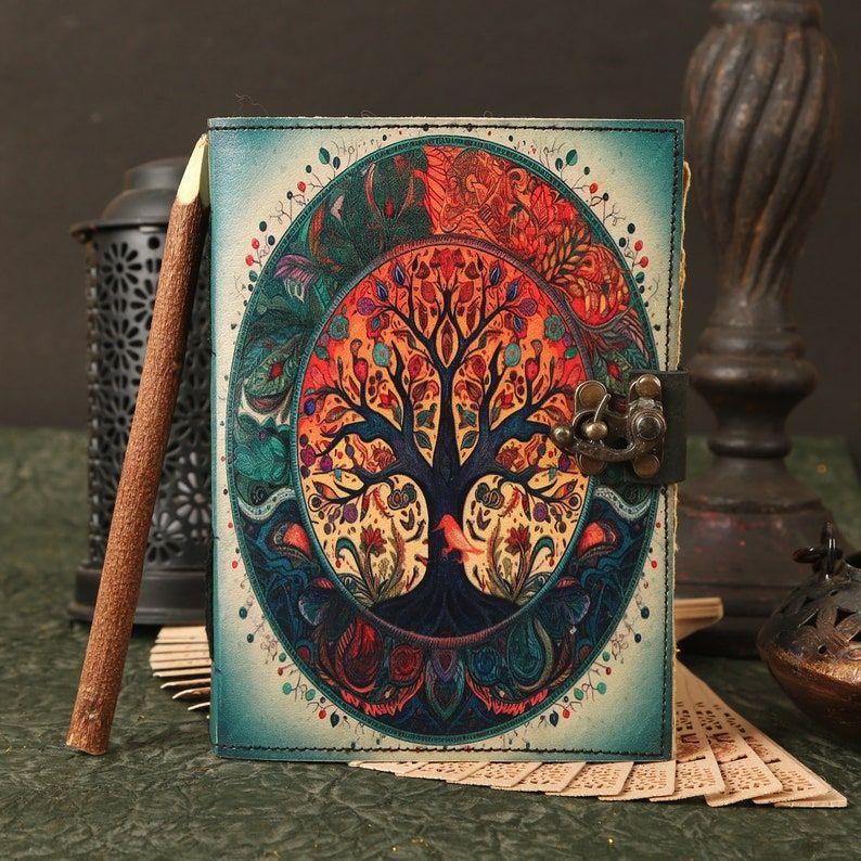 Handmade Tree of Life Leather Journal: Embossed Grimoire, Spell Book