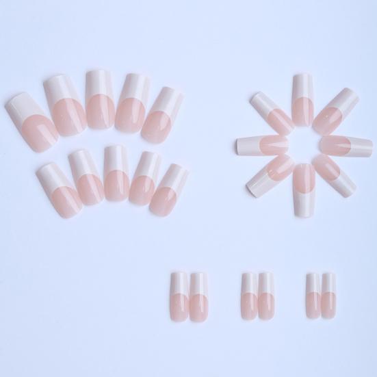 1 Set Square Press on Nails Reusable French Tip Stick-on Fake Nails Removable Full Cover Glue on False Nails for Women