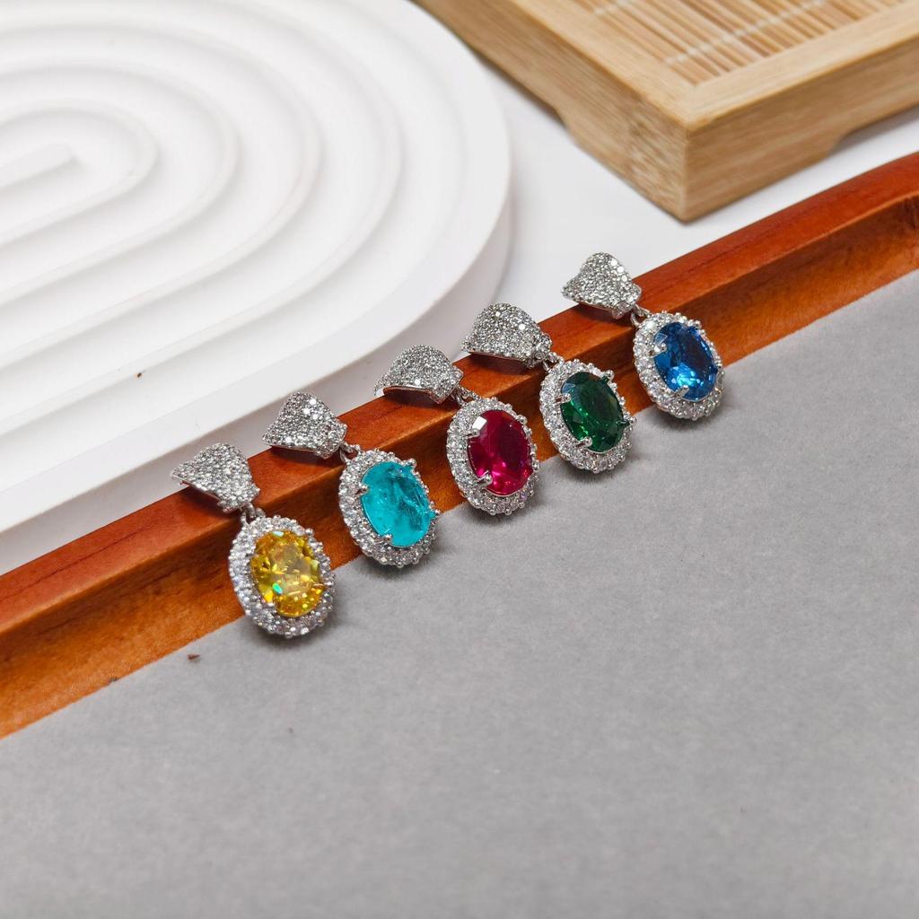 Gusen Jewelry Cross-Border Oval Earrings - European & American Style with Simple Color Gem Zirconia for Women
