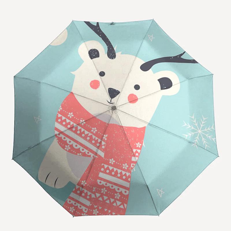 

1pc Polar Bear Scarf Automatic Open/Close Umbrella Compact Folding Umbrella, All-Season Portable Umbrella for Women/Men066