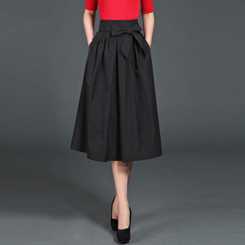 Women's Summer High-Waist Elastic Pleated Midi Skirt - Slim-Fit A-Line Umbrella Skirt with Knee-Length Flare