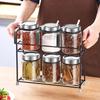Stainless Steel Glass Kitchen Seasoning Jars Set with Spring Lid & Spoon