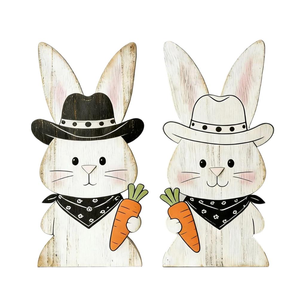 Easter Bunny Figurine, Wooden Craft, Home Decoration, Couple Bunny Figurine With Glasses.