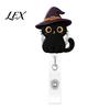 Portable Badge Reel for Backpacks Halloween Black Cat Pumpkin Reel, Retractable with 360 Degree Rotating Clip, Durable Key Chain Acrylic Decorative ID