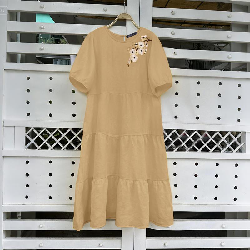 

ZANZEA Женское повседневное платье с цветочной вышивкой, свободное, летнее, с коротким рукавом 4XL хаки