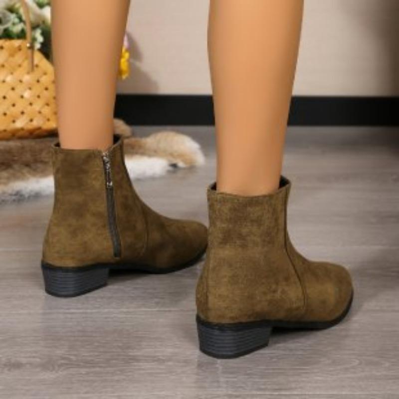 Pointed Large Size Thick Heel Martin Boots Autumn and Winter New Suede Side Zipper Low Heel Short Boots