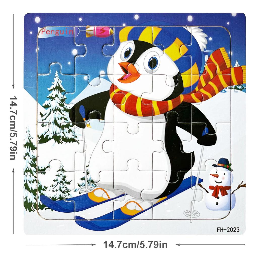 14.7cm/5.79in Wooden Jigsaw Puzzles Cartoon Animals Pattern Montessori Games Kids Educational Learning Wood Toys for Children