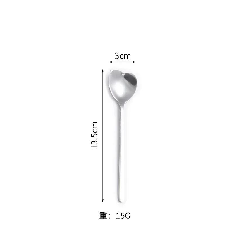 Stainless Steel Heart-Shaped Head Spoons Creative Home Tableware Teaspoon Coffee Ice Cream Honey Mixing Spoon Kitchen Dinnerware