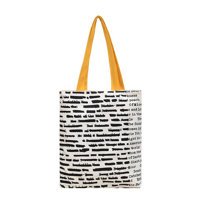Bottom-free side full version text pattern printing super soft canvas tote bag shoulder messenger bag