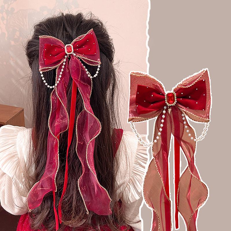 Rote Schleife Band Haar Clip Jahr Haarnadel Kawaii Haar Zubehör Für Frauen Mädchen Frühling Festival Haar Ornament