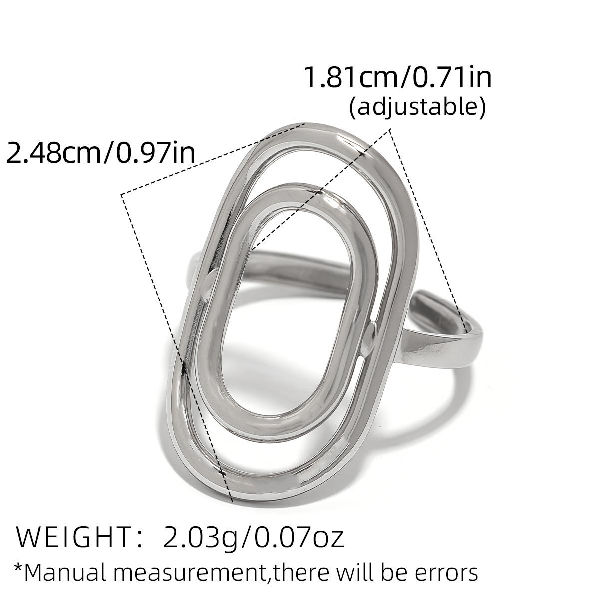 

Stainless Steel Geometric Hollow Layered Wide Ring Metal Texture Waterproof Daily Simple Stylish Copper Color Zircon for Women resizable