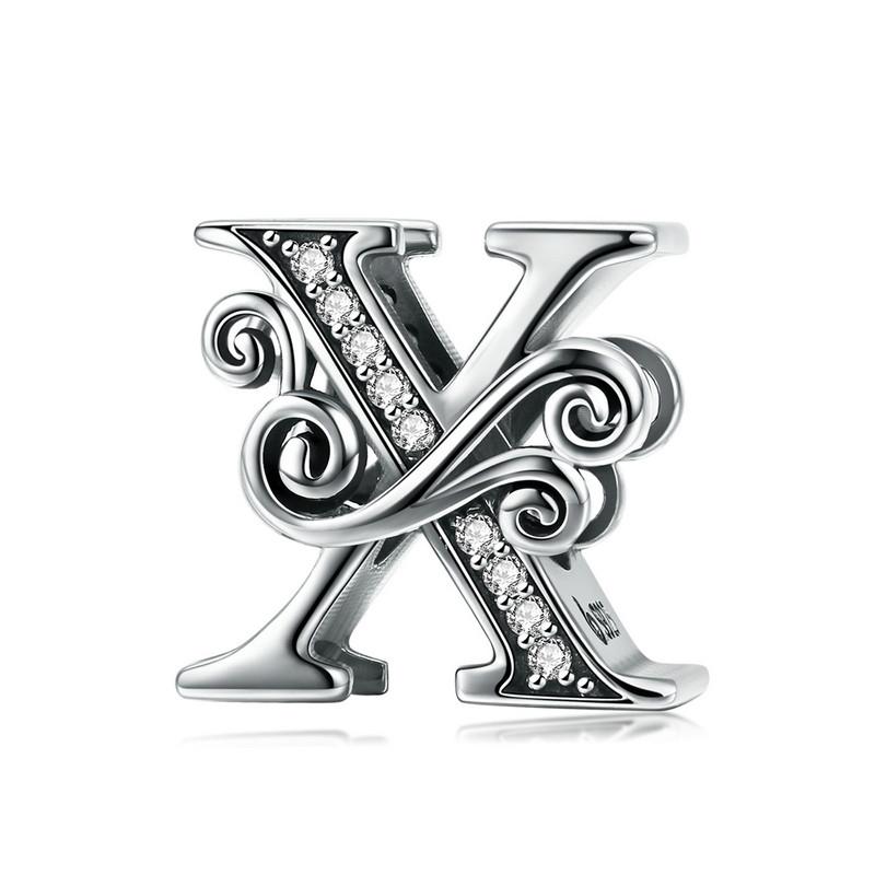 BAMOER Classic 925 Silver Letter Vintage A to Z 26 Letter Charms Openwork CZ Alphabet Beads Fit Charm Bracelet BSC030