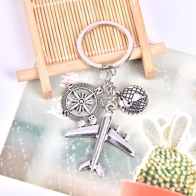 Earth Airplane Pendant Keychains Travel Alloy Keyring Diy Handmade Jewelry Gifts