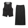 Spring 2025 Women's Denim Sleeveless Vest & High-Waisted Midi Skirt Set