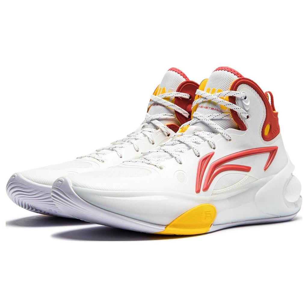 Li Ning YuShuai 17 Abrasion Resistant Mid top Basketball Shoes Men's White Red ABAT043-16